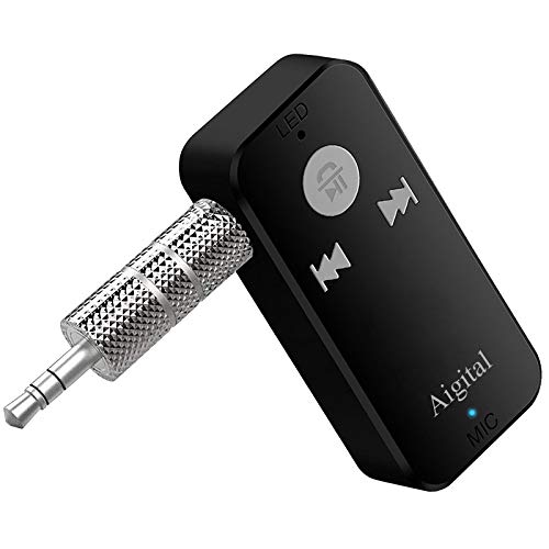 Aigital Receptor Bluetooth Jack Audio Adaptador Inalámbrico Soporte Dos Dispositivos Conectados y Llamadas Manos Libres para Home Audio y Coche con Salida Estéreo de 3.5mm Acepta Tarjetas SD