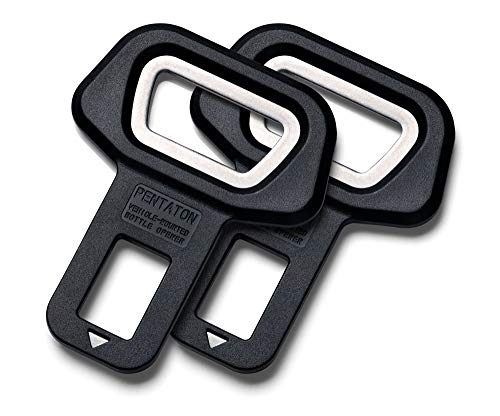 Anti alarma del cinturón de seguridad Pentaton con abrebotellas integrado, Hebilla del cinturón de seguridad, Desactivar la alarma, Negro (2 piezas)