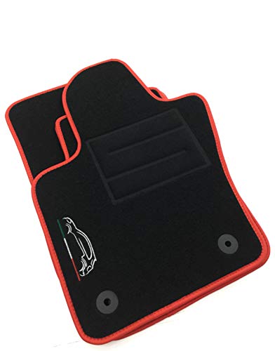 ASC - Alfombrillas para coche - Alfombrilla en moqueta - Color negro, borde rojo y talonera electrosoldada - Para Fiat 500 año de fabricación 2014-2019