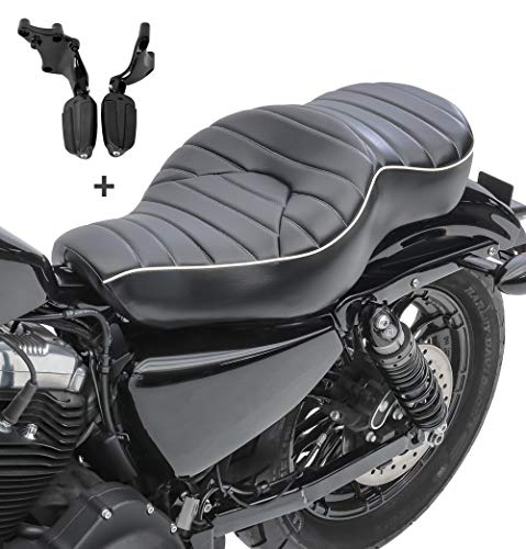 Asiento Doble para Harley Sportster 883 Iron 14-20 + Estriberas Pasajero S-AA2