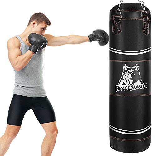 Brace Master Bolsa de boxeo para boxeo y artes marciales mixtas, kickboxing, entrenamiento para hombres y mujeres (bolsa pesada negra)