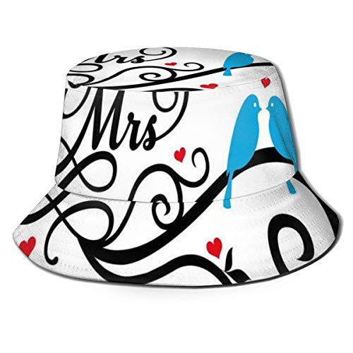 Bucket Hats El Sr. y la Sra. Swirled Branches con Corazones Rojos y Dos pájaros Love Valentines Vintage Visor Outdoor Cap para protección UV