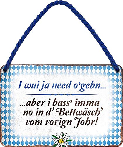 Cartel de chapa divertido Bayern con texto en alemán "I WUI JA Need", decoración para colgar en la puerta de Baviera Múnich, cartel de metal, cartel divertido regalo de cumpleaños o Navidad 18 x 12 cm