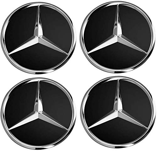 Cubierta central del eje del coche de 4 piezas, cubiertas de placa de polvo de ajuste de aluminio con emblemas 3D tapas centrales de rueda de aleación, Tapas de rueda negras Mercedes-Benz 4 75mm
