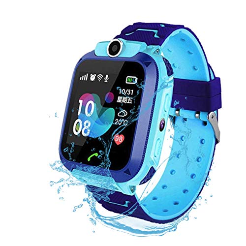 F-FISH Smart Watch Phone per Bambini IP67 Impermeabile,Orologio Smart Phone LBS Anti-Perso con Chat Vocale, Sveglia SOS per il Gioco di Matematica Studente Smart Watch,Regalo Ragazzo e Ragazza (Azul)