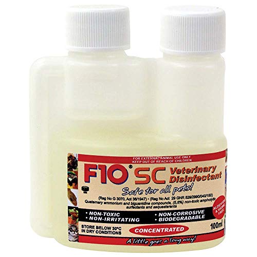 F10 SC veterinario desinfectante seguro para todos los Mascotas Perros, Gatos, aves, reptiles, 100 ml Concentrado