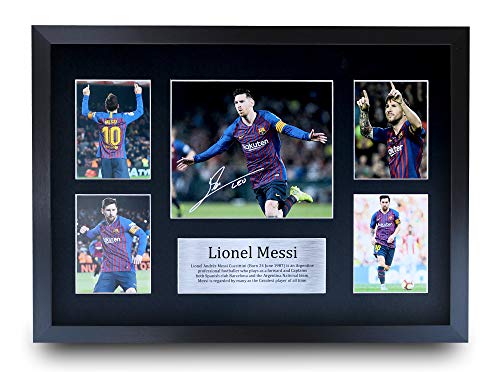 HWC Trading Lionel Messi A3 Enmarcado Regalo De Visualización De Fotos De Impresión De Imagen Impresa Autógrafo Firmado por FC Barcelona Los Aficionados Al Fútbol