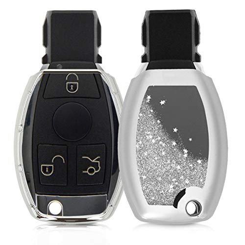 kwmobile Funda Compatible con Mercedes Benz Llave de Coche de 2-3 Botones (Solo Keyless Go) - Carcasa Protectora Suave de Silicona - Case para Mando - Purpurina y Estrellas