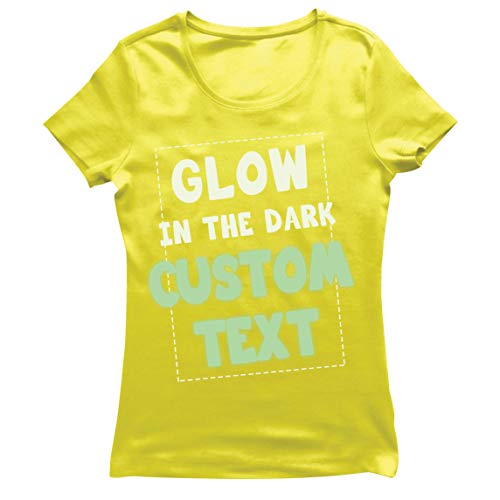 lepni.me Camiseta Mujer Brilla en la Oscuridad Texto Personalizado Lema Ilumina la Noche Prendas Personalizadas (S Amarillo Glow in The Dark)