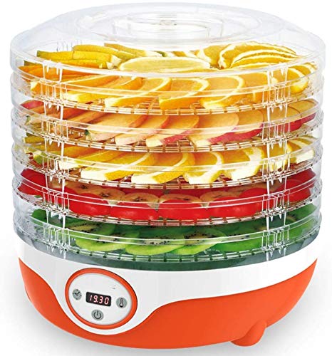 LJJOO Secador de alimentos, máquina de secador de frutas 35~70 ° C Configuración de temperatura con hora digital de 19 horas con altura de pantalla digital LED ajustable con 5 bandejas for frutas br