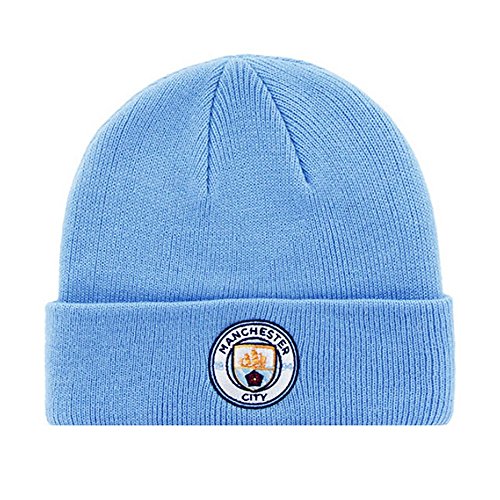 Manchester City FC - Gorro oficial de punto invierno Modelo Escudo Adulto Futbol (One Size/Azul)