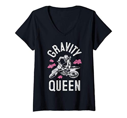 Mujer Gravity Queen Dirt Bike Rider Motocross Enduro Vintage Women Camiseta Cuello V