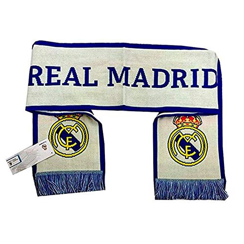 NEW Bufanda de Tela Real Madrid - Blanca/Azul con Escudo Bordado - Producto Oficial Real Madrid C.F