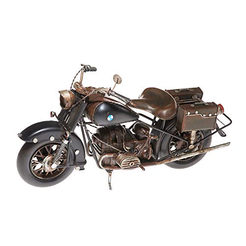 Pamer-Toys Modelo de moto de chapa – en estilo retro vintage – Moto con alforjas – Color negro y marrón
