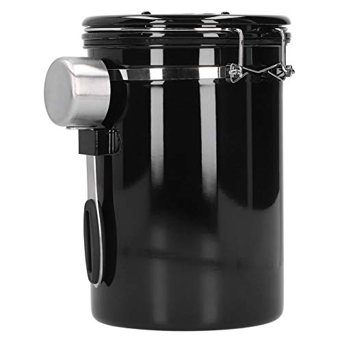 Recipiente de sellado, recipiente de café en grano con válvula de escape Recipiente de almacenamiento de hojas de té para uso en la cocina(Negro)