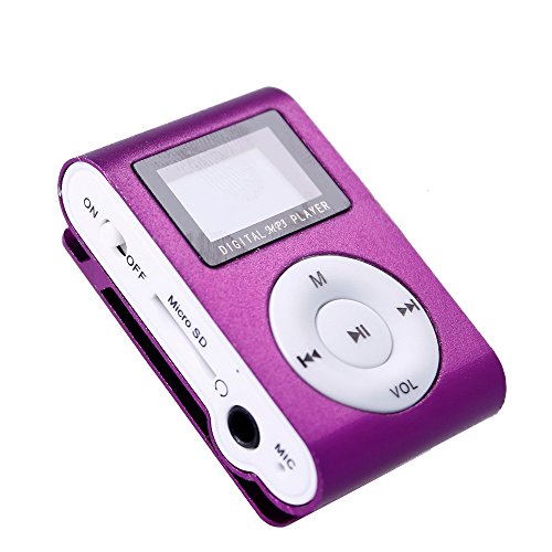 REY Mini Reproductor MP3 con Pantalla LCD y Enganche de Clip, Music Player Lila