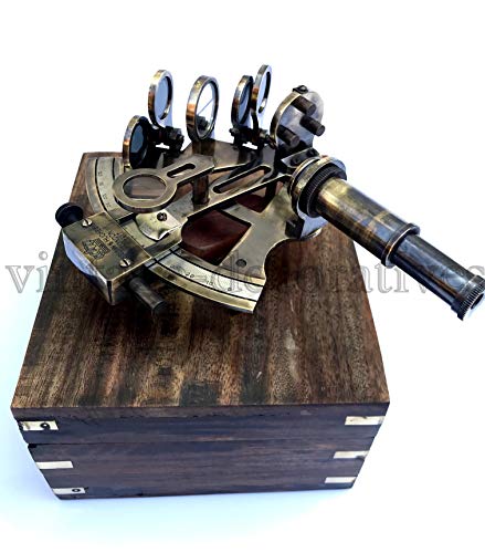 Sextant - Instrumentos de navegación de latón con caja de madera para embarcaciones de trabajo marinas, sextantes, celestiales, vintage, navegación, astrolabe, sextante funcional