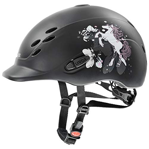 Uvex Onyxx Dekor Casco de equitación, Juventud Unisex, Pony Black Mat, 49-54 cm