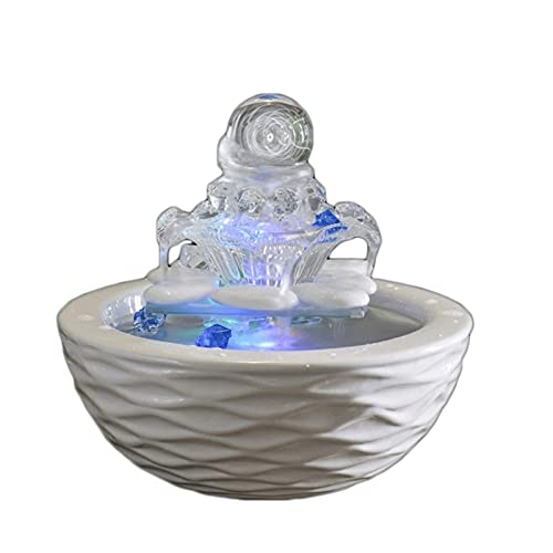 WBDZ Fuentes de Agua, cerámica Fuente de Agua de Mesa Feng Shui Zen iluminada Fuentes de Cascada de Escritorio para Interiores para decoración de Oficina en el hogar (Color: A)