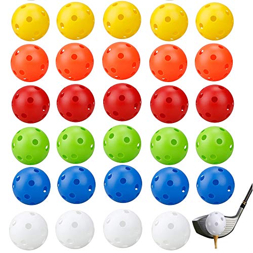 YGHH 30 Piezas Coloridas Bolas de Práctica de Golf, Bolas de Golf Huecas, Vistoso El Plastico 26 Hoyos Pelotas de Entrenamiento de Golf para Práctica de Swing, Campo de Prácticas (6 Colores)