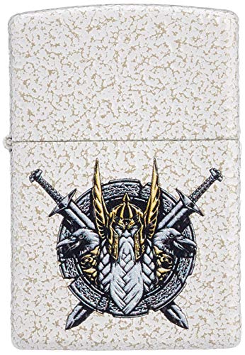 Zippo Encendedor de Gasolina de Odin Design, Recargable, en Caja de Regalo, 60005577, Color Blanco y Dorado