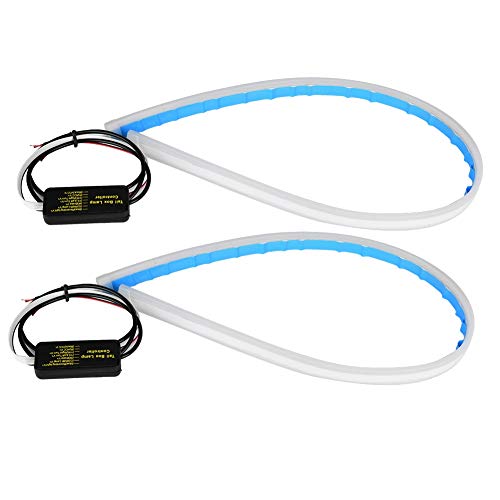 2Pcs Tira de LED ultrafina azul 60cm/24inch Tira de luz diurna impermeable flexible DRL Adecuado para tira de LED de faros de conmutación, luz de marcha, luz de señal de giro