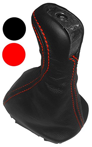 AERZETIX - Funda para palanca de cambios - 100% Piel Genuina - Color de Piel: Negro - Color de Costuras: Rojo