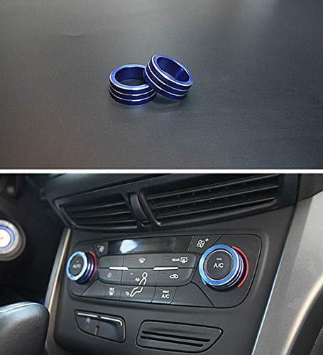 BIing accesorios aleación de aluminio perilla de aire acondicionado faro perilla apliques círculo decorativo ajuste para Ford kuga 2016-2019 (azul, anillo de perilla de aire acondicionado)