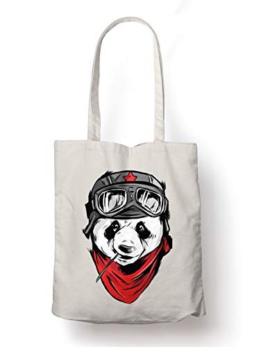 BLAK TEE Cool Panda Airplane Pilot Organic Cotton Reusable Shopping Bag Natural