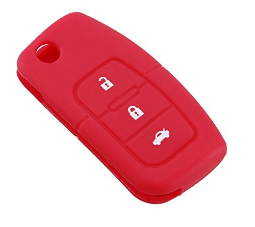 Carcasa de Silicona para Llave de Coche Ford Focus con 3 Botones, Color Rojo