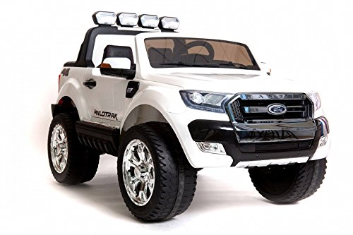 Coche eléctrico para niños Ford Ranger Wildtrak 4X4 LCD Luxury - 2.4Ghz, Pantalla LCD, BLANCO, 2x12V, 4 X MOTOR, mando a distancia, dos asientos en cuero, ruedas blandas de EVA, Bluetooth MODELO 2018