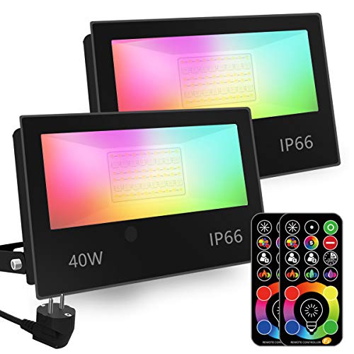 Foco LED RGB de Colores, cambio de color RGBW equivalente a 400 W, modo estroboscópico de bricolaje, 120 colores, temporización, RGB 2700K blanco cálido, IP66 a prueba de agua