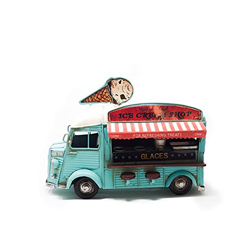 Furgoneta Ice Cream, Food Truck Helados Vintage en Miniatura, vehículo decoración, réplica de Metal (Medidas 28x16x21cm)