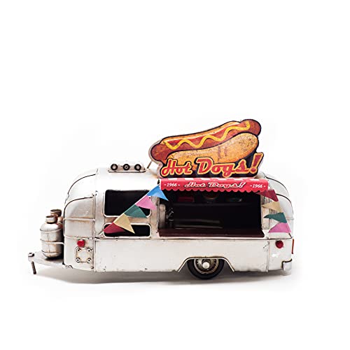 Item Caravana Hot Dogs, Food Truck Vintage en Miniatura, vehículo decoración, réplica de Metal (Medidas 31x14x19 cm)