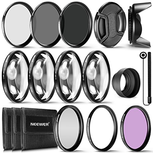 Kit Completo de filtros de Objetivos para Lentes de 72 mm de Neewer® Set de filtros UV CPL FLD + Set de Primer Plano Macro (+1 +2 +4 +10) + Set de filtros ND (ND2 ND4 ND8) + Otros Accesorios