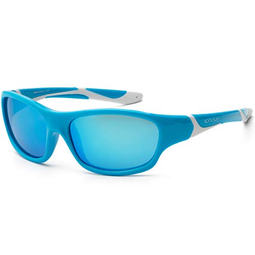 koolsun Niños Gafas de sol Sport 6 – 10 años, aqua & White + ICE BLUE Revo lente | 100% protección UV | Optical Clas 1, cat. 3