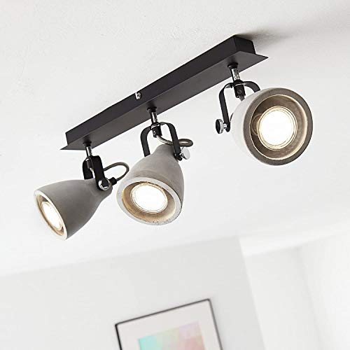 Lightbox Lámpara de techo LED regulable, 3 focos, lámpara de techo orientable, casquillo GU10 para máx. 5 W, metal, hormigón gris