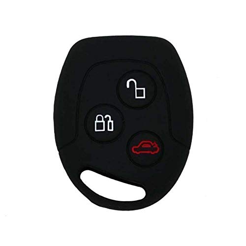 [Llavero] Carcasa de silicona para mando a distancia para Ford de 3 botones (ver compatibilidad en las fotos) modelos C-Max Fiesta Focus KA Mondeo Transito (negro)