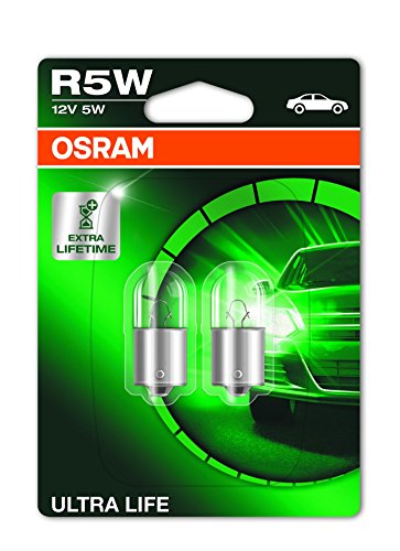 OSRAM ULTRA LIFE R5W, Lámpara halógena, luz de posición, de estacionamiento, de matrícula y trasera, 5007ULT-02B, automóvil de 12 V, ampolla doble (2 unidades)