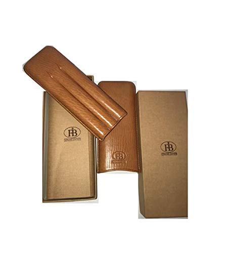 Porta cigarrillos FB de 3 plazas de piel auténtica (marrón claro)