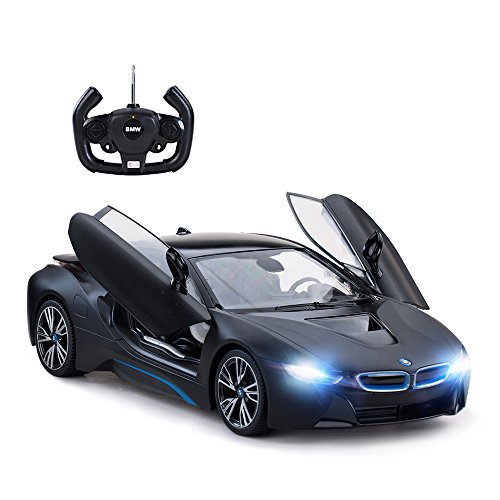 RASTAR BMW i8 Modelo Coche, 1:14 BMW mando a distancia, BMW i8 Juguete para niños, puertas abiertas por RC/luces de trabajo - Mattblack