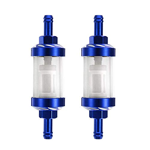 Tingz 2 pcs Filtros de combustible 8mm Filtro de gasolina metálico desmontable y lavable Motocicleta De La Aleación De Aluminio Accesorios De Moto para ATV Dirt Pit Bike Motocross(azul)