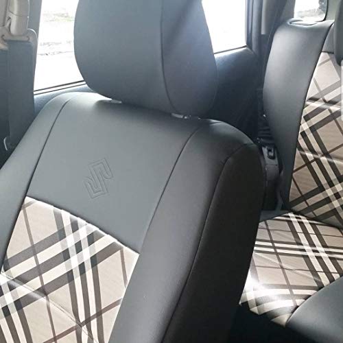 Topcar Athens - Fundas para asientos delanteros y traseros de coche, piel sintética con superficie trasera sintética hecha a medida, colores negro, beige y gris, compatible con Fiat Panda Cross