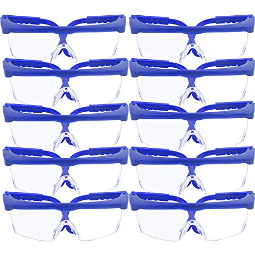 10 Pack gafas de seguridad y gafas protectoras, toohxl ajustable azul marcos para niños adultos gafas de protección con goma gruesa PC lentes, para deportes y actividades al aire libre juego
