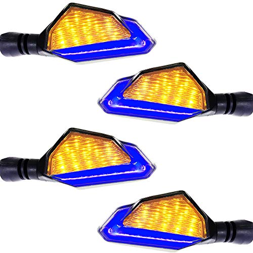 4 pcs Intermitentes moto led en azul y Amarillo, Amarillo LED es el indicador direccional,azul LED es la luces de Conducción Diurnas,Súper hermosa! (Últimos modelos, muy populares)