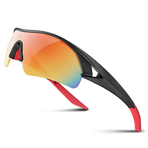 BEACOOL Gafas De Sol Hombre Mujer Polarizadas Deporte Ciclismo Deportivas Redondas Correr Golf Beisbol Surf Conducción Esquiando UV400 Protección (Rojo negro)