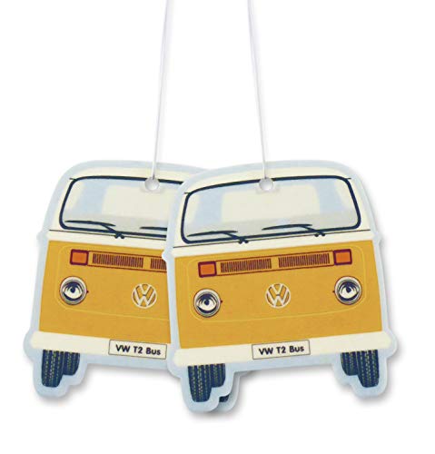Brisa VW Collection - Volkswagen Furgoneta Hippie Bus T2 Van Ambientador para Coche, Desodorante del Vehículo, Difusor de Fragancia, Accesorios para automóviles (Vainilla/Anaranjado) - Conjunto de 2