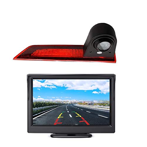 Cámara de aparcamiento trasera HD 720p con kit de monitor LCD de 5.0 pulgadas, tercera luz de freno para Transporter Ford Transit Custom V362 2012-2019