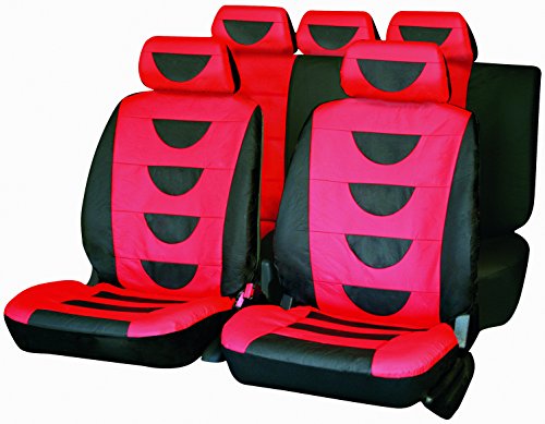 Carfactory - Juego de fundas de asiento para coche, Universales, modelo POLIPIEL, color rojo y gris, 9 piezas.