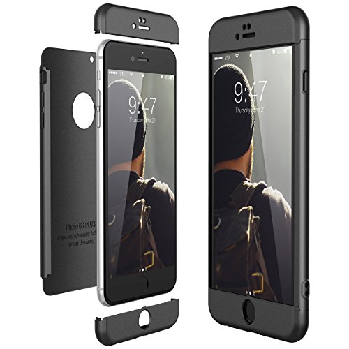 CE-Link Funda para Apple iPhone 6 Plus 6S Plus Rigida 360 Grados Integral, Carcasa iPhone 6 Plus Silicona Snap On Diseño Antigolpes Choque Absorción - Negro